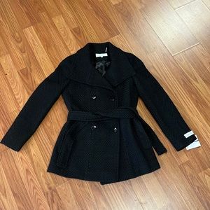 Calvin Klein Black NWT Belted Quilted Pea Coat